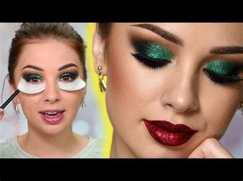 Sparkly Christmas Makeup Tutorial Green Glitter Smokey Eye Ichaowu