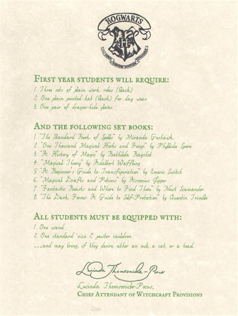 Here Is Your List For Books And Equipment Hogwarts School Of