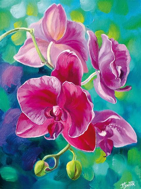Orchid Oil Painting Orchid Wall Art Pink Magenta Orchid Painting On