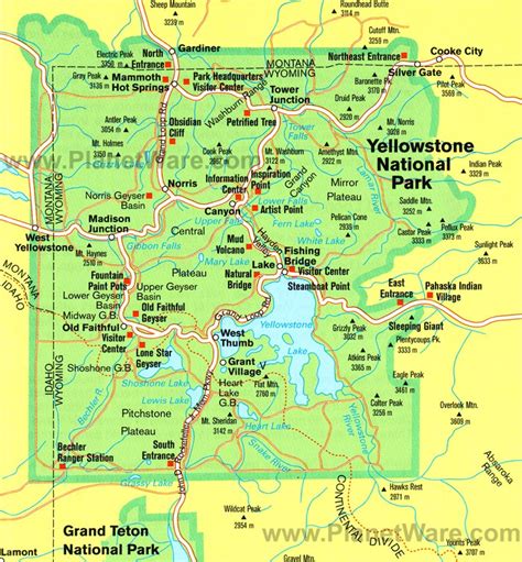Road Map Yellowstone National Park Area London Top Attractions Map