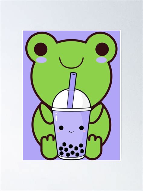 Cute Cartoon Kawaii Frog Drinking Boba Tea Adorable Boba Animals