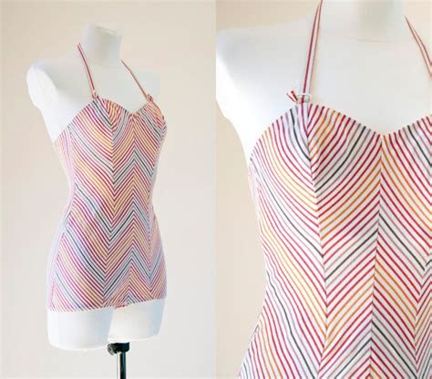 Reserved 1950s Candy Stripe Swimsuit Bathing Suit Size Etsy