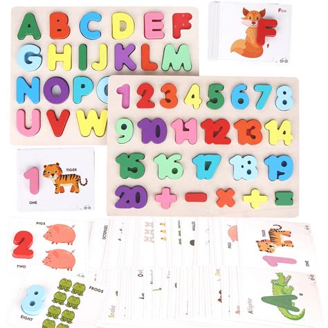 Buy Wooden Alphabet Puzzle Number Puzzle And Flash Cards Set With