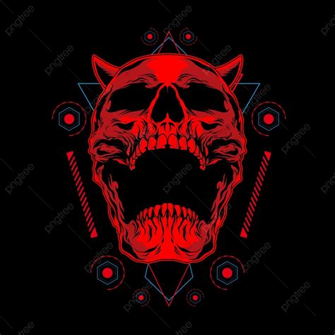 Red Demon Skull Illustration With Sacred Geometry Art Artist Black