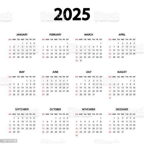 Calendar 2025 Year The Week Starts Sunday Annual English Calendar 2025