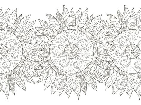 Mandala Flower Sunflower Coloring Seamless Vector For Adults Stock