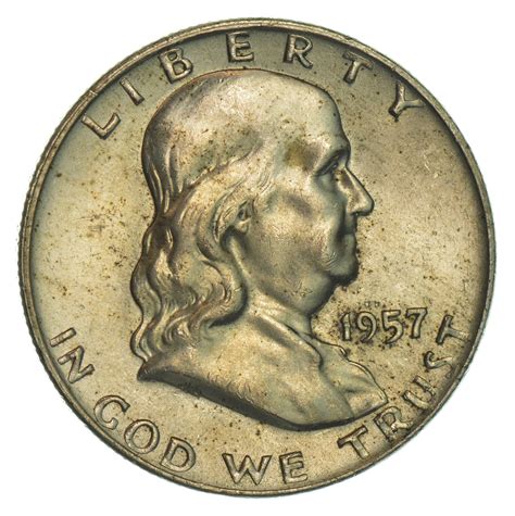Choice Auuncirculated 1957 D Franklin Half Dollar 90 Silver
