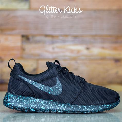 Nike Roshe One Customized By Glitter Kicks Black Blue Paint Speckle