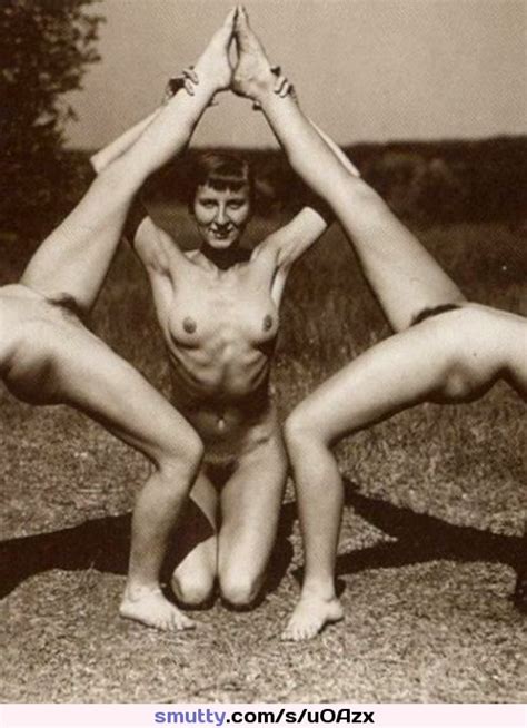 Vintage Classic Retro Nudist Nude Naked Field Dance Fur Kneel