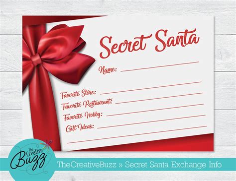 Christmas Secret Santa Exchange Wish List Card Includes T Etsy