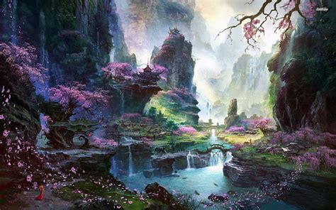 Free Download Chinese Town In The Mountains Hd Wallpaper Fantasy