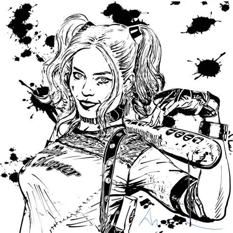 Black And White Harley Quinn Drawing From Suicide Squad Rdccomics