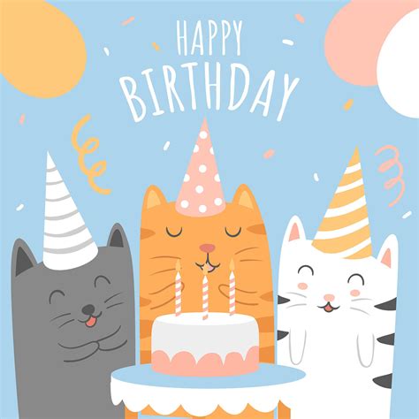 Feliz Cumpleaños Animales Gatos Dibujos Animados Saludo 561847 Vector