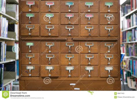 An Old Style Wooden Cabinet Of Library Card Or File Catalog Ind Stock