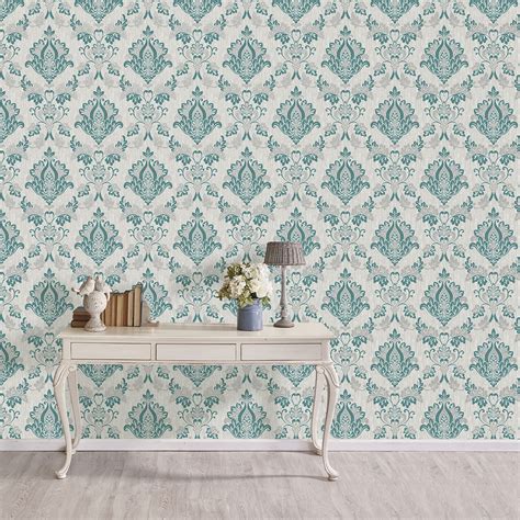 Vymura Synergy Teal Blue White Silver Glitter Wallpaper