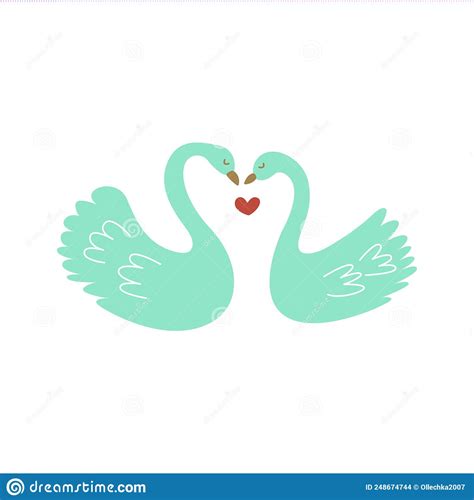Two Swans In Love Vector Colorful Hand Drawn Stock Vector