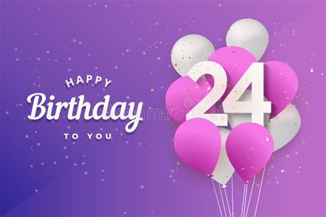 Happy 24th Birthday With Gold Balloons Greeting Card Background Stock