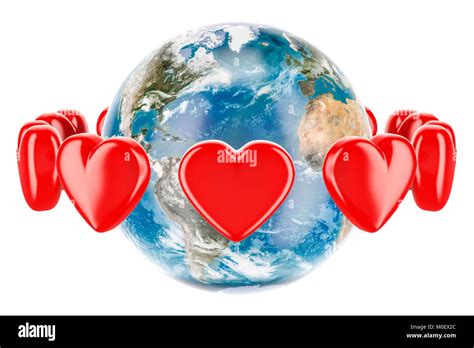 Earth Globe With Red Hearts Around Valentines Day Concept 3d