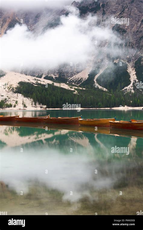 Boats At Braies Lake Pragser Wildsee Braies Prags Dolomites