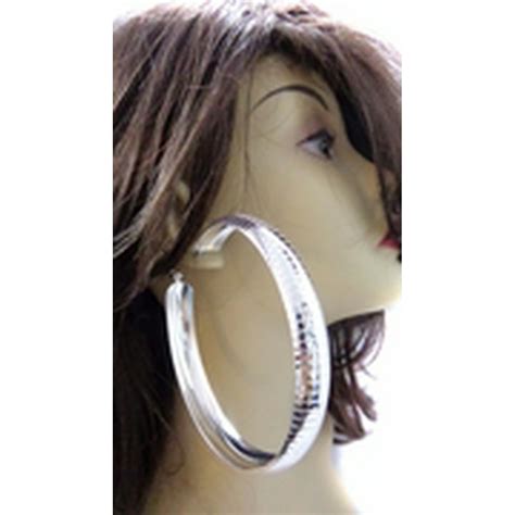 Fashion Jewelry Extra Large Thick Hoop Earrings Lined Silver Tone 4