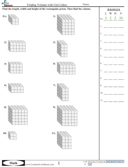 Volume Counting Cubes Worksheet Answer Key