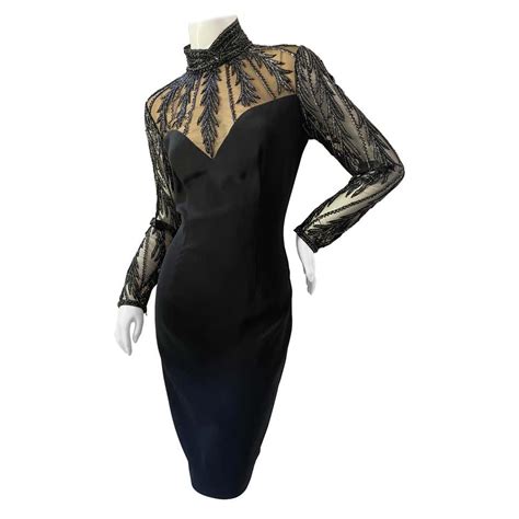 Bob Mackie Vintage 80s Sheer Beaded Lace Like Evening Dress For Sale At 1stdibs