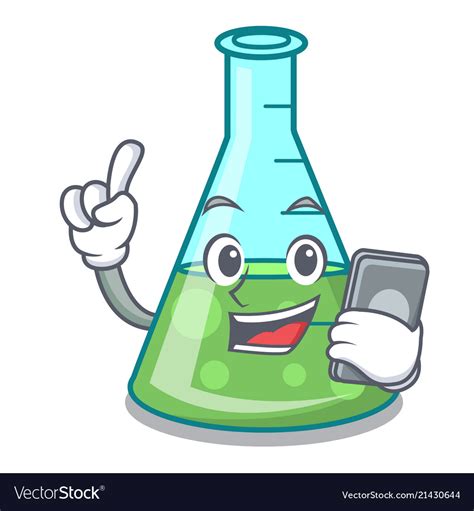 With Phone Science Beaker Character Cartoon Vector Image