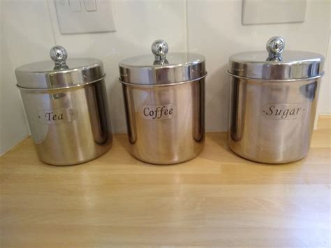 Stainless Steel Tea Coffee And Sugar Storage Canisters In Swindon