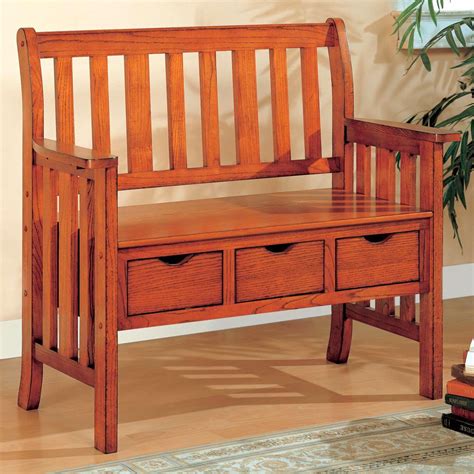 Cherry Finish Curved Armrest Traditional Storage Bench