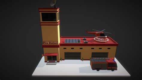 Low Poly Fire Station 3d Model