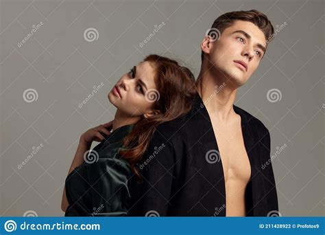 Young Couple Stand Beside Luxury Sensuality Seducing Romance Stock