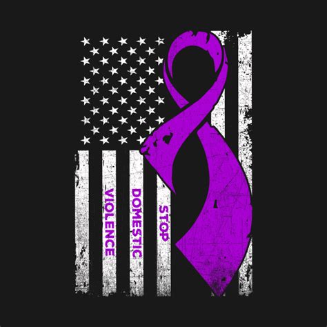 Stop Domestic Violence Purple Ribbon On American Flag