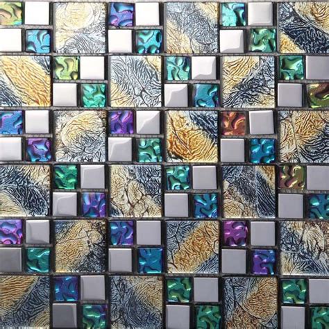 Mosaics do a lot of things for any room. Iridescent Mosaic Tile Plated Crystal Glass Backsplash ...