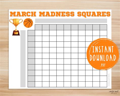 March Madness Game Squares Printable March Madness Party Etsy