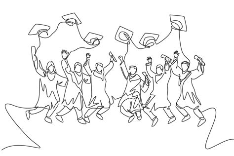 One Line Drawing Group Of Young Happy Graduate Male And Female College