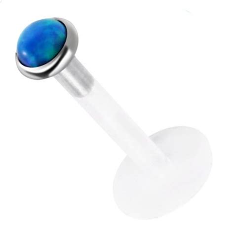 16g Bioflex Blue Opal Surgical Steel Labret Lip Bar Ear Cartilage