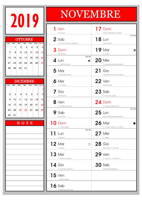 Calendario Calendario Mensile Novembre 2019