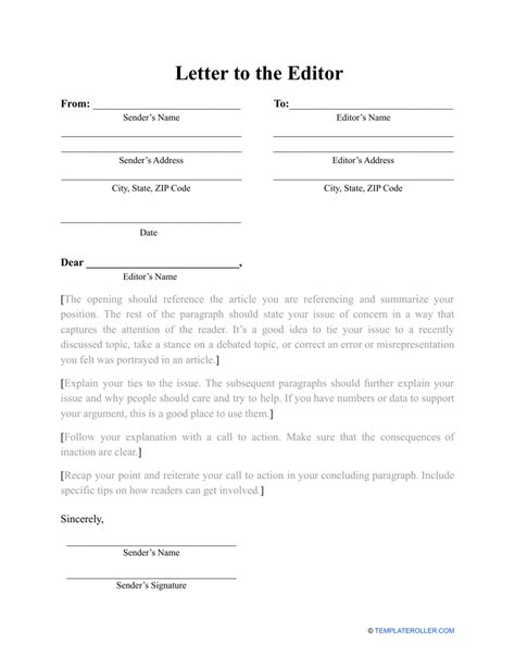 Letter To The Editor Template Download Printable Pdf Templateroller
