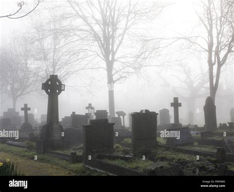 A Foggy Graveyard Stock Photo Alamy