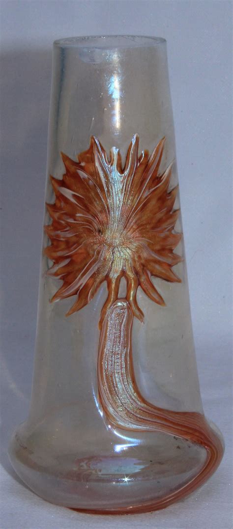 1900 S Art Nouveau Kralik Vase With Applied Stylized Flower Bohemian From Vianova On Ruby Lane