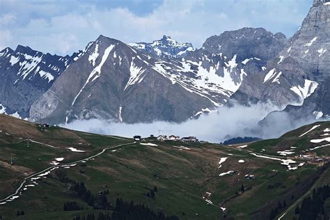 Switzerland Alpine Mountains Panorama Outlook Hiking Meadow