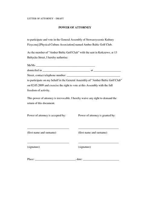 Power Of Attorney Letter Free Printable Documents