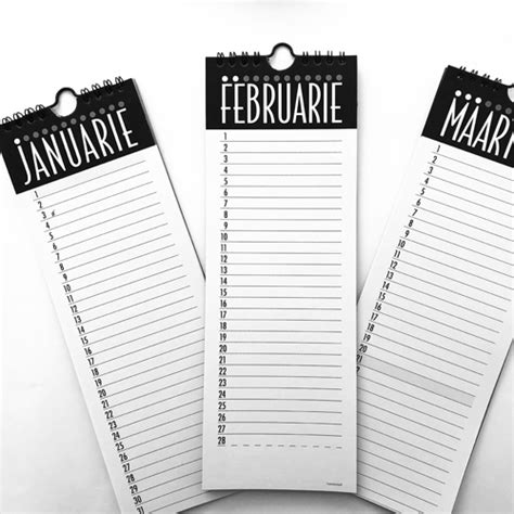 Long Afrikaans Calendarmonth Planner Trendy Black And White Monthly