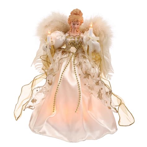 12 Inch White And Gold Angel Christmas Tree Topper Clear Lights V119802