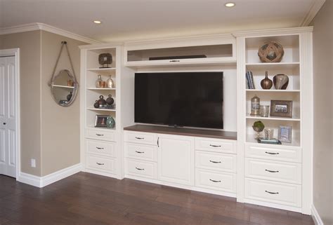 Media Centers Full Wall Cabinetry Antique White Living Room