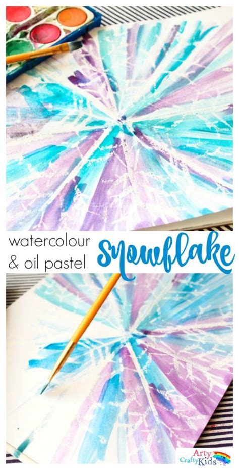 Watercolour And Oil Pastel Resist Snowflake Snowflakes Art Winter