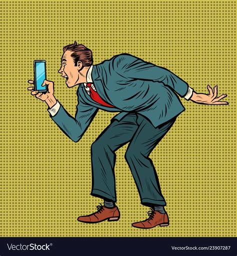Man Funny Photographs Smartphone Royalty Free Vector Image