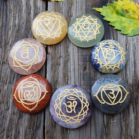 Seven 7 Chakra Stone Disc Set Healing Crystal Rainbow Chakra Etsy