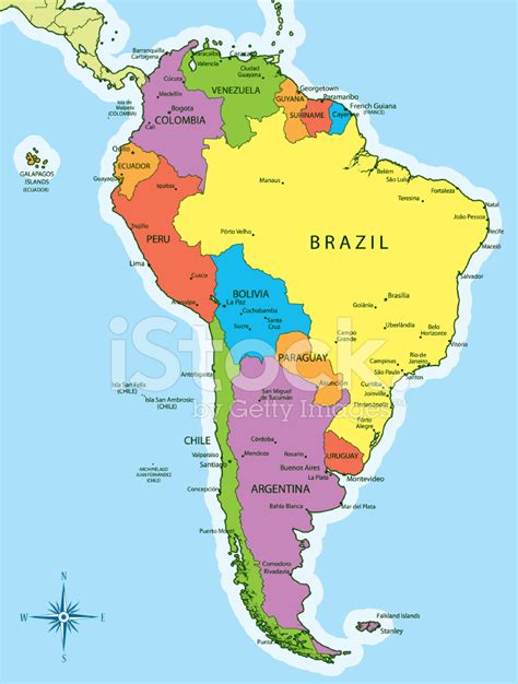 South America Map Countries And Cities Stock Photos