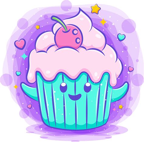 Smiling Cute Kawaii Cartoon Of Cupcake Character 4857806 Vector Art At